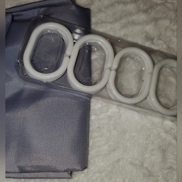Grey shower curtain & white oblong rings NEW - Picture 1 of 3